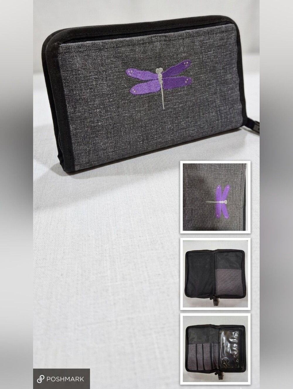 Travel Organizer Bag - Charcoal Gray with Purple Dragonfly Thirty-one